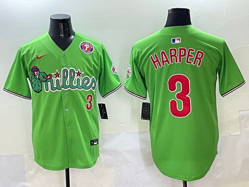 Men Philadelphia Phillies #3 Harper Green Sixth generation Joint Name Nike 2025 MLB Jersey style 2